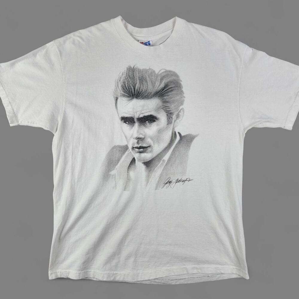 Vintage 90s James Dean Portrait Shirt Adult XL White by Gary Saderup Made in USA